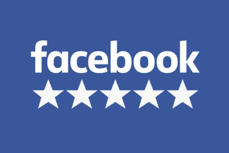 big-Facebook-5-Star Facebook logo above five white stars on a blue background, suggesting a five-star rating.