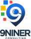 Logo for 9Niner Consulting featuring a stylized number nine shaped like a map pin.